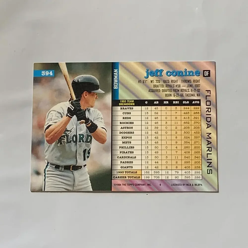 1994 Bowman Jeff‎ Conine Florida Marlins Baseball Card #394